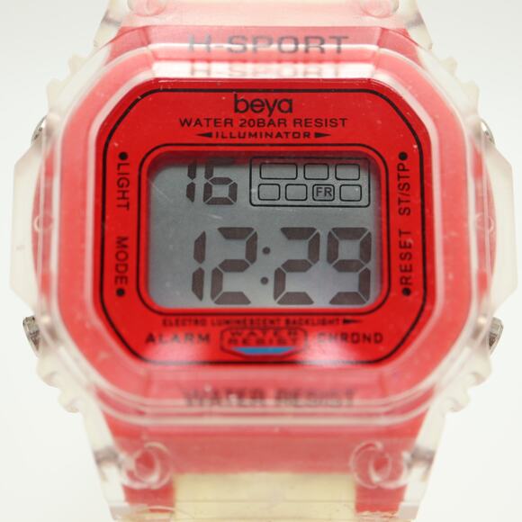 Beya Mens 45m Digital Sport Watch Red Clear Alarm Chrono with New Battery - Picture 6 of 13